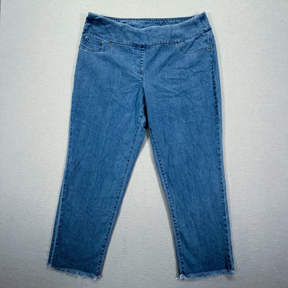 Ruby Rd Womens Petite Jeans Straight Blue Raw Fringe Hem Tencel Blend 12P
